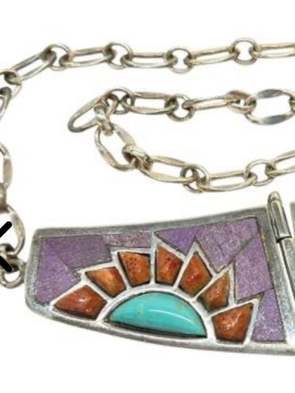 Jay King Sterling Inlay Sunburst Necklace 20’ - Picture 5 of 5